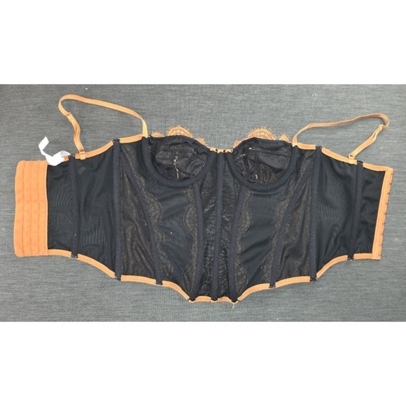 Urban Outfitters Out From Under Corset Top Black Orange Lace Trim Y2K Bustier Md - Picture 5 of 7